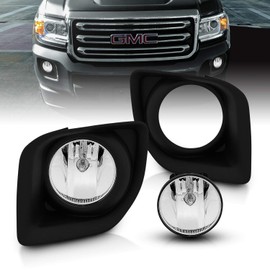 AmeriLite for 2015 2016 2017 GMC Canyon Pickup Cab Clear Lens Bumper Fog Lights+Bulbs Pair - Passenger and Driver Side