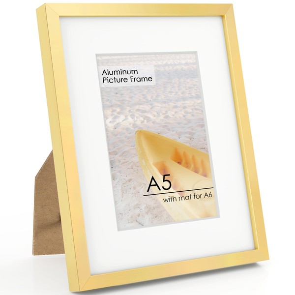 FLYJOE A5 Picture Frame Gold - High-End Metal Frame for