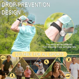 IVAPPON Sport Watch Band, Hook and Loop Nylon Strap, 22mm Width, Drop Prevention Design, Black & Black Plastic Buckle,Standard size