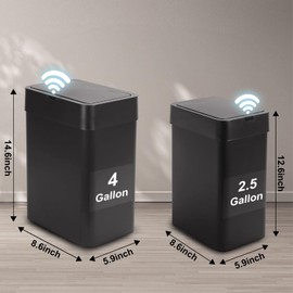 SYNCVIBE 2 Pack Bathroom Trash can 2.5 Gal and 4 Gal Sensor Trash Bin, Automatic Garbage Can with Lid, Waterproof Slim Trash Can, Plastic Smart Wastebasket for Bedroom, Living Room, Black