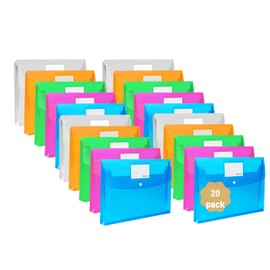 20 Pack Plastic Envelopes with Snap Closure,Poly Expandable File Folder with Label Pocket,Clear Folders Documents,A4 Letter Size(13"×9.5") for Office School Home Work,Assorted Colors