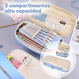 Estuche para Lápices, Lapicera de Capacidad Expandible con 4 Compartimientos, Lapiceras Escolares de Lona Organizador de Papelería para Escolar Oficina Trabajo