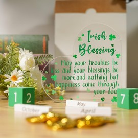 St. Patrick's Day Decorations Irish Blessing Shamrocks Heart Acrylic Plaque Seasonal Holiday Happy St. Patrick's Day Gifts for Women Sign Home Table Desk Mantle Shelf Decor