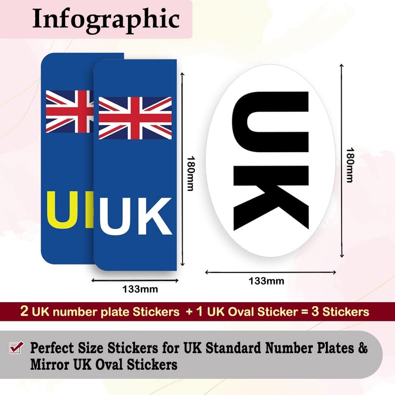 Pack of 3 UK Car Stickers for Europe GB Car