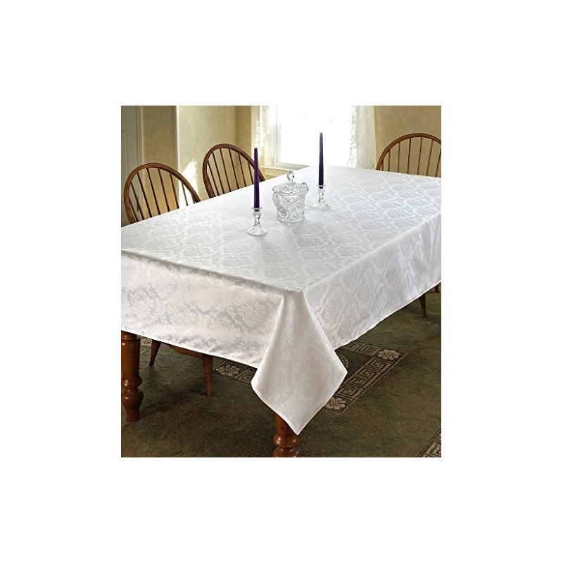 Violet Linen European Damask Design Tablecloth White 60" by 84"