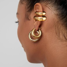 YeGieonr Ear Cuff Earrings for Women, Chunky Ear Cuff Gold Earrings, Non-Penetrating, Hypoallergenic, Girls Clip Earrings, Jewellery, Gift, Stainless Steel