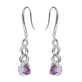 Qings February Birthstone Earrings for Women - 925 Sterling Silver Cubic Zirconia Purple Amethyst Infinity Gemstone Dangle Drop Earrings Piercing Sparkling Jewelry for Women Girls Teens