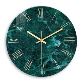 Constantplanet Teal Wall Clock Battery Operated 14 Inch - Modern Abstract Clock for Living Room Decor - Marble Pattern Glass Analog Wall Clock Silent
