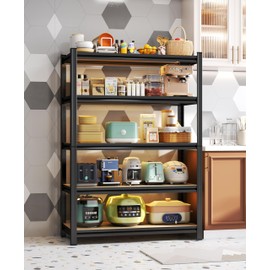 BEESTMUEBLE Kitchen Storage Shelves, 5-Tier Heavy Duty Kitchen Shelves, Adjustable Metal Shelf for Kitchen, Shelf Storage Units, 35.4” W × 15.7” D×72” H, Black