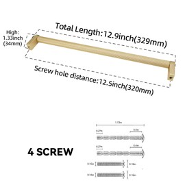 BUKOBYHE 6 Pack 12-5/8 Inch(320mm) Kitchen Cabinet Handles Brushed Brass Knurled Cabinet Pulls Gold Drawer Pulls Kitchen Hardware Kitchen Handles for Cabinets Cupboard Handles Drawer Handles