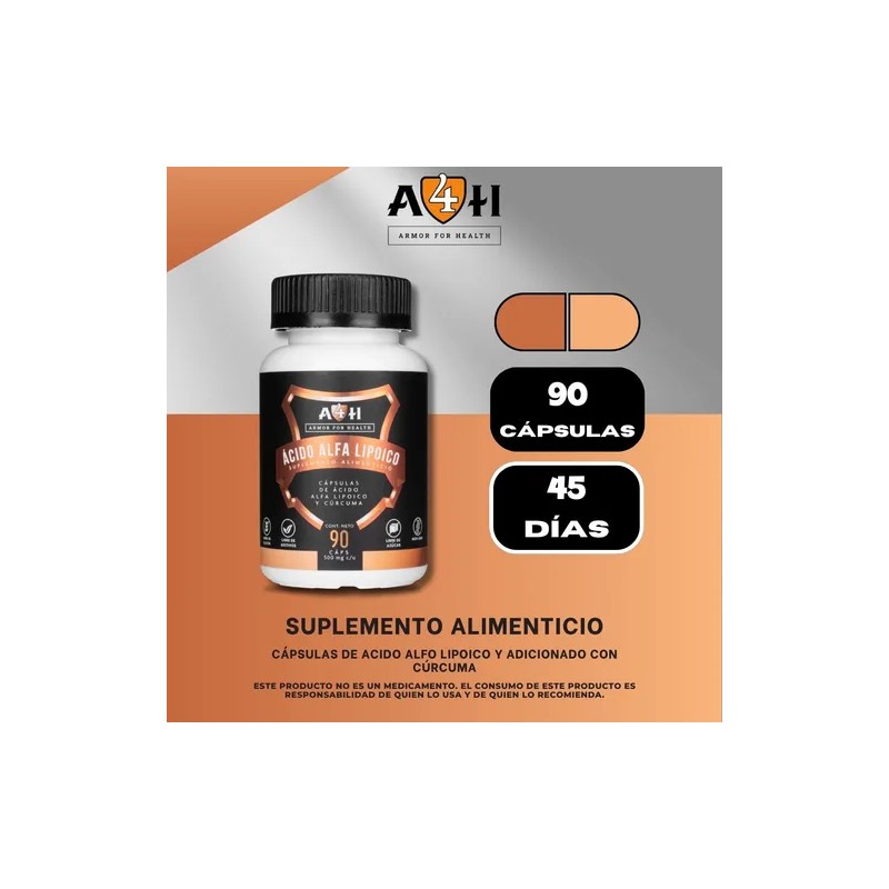 Suplemento Ácido Alfa Lipoico Curcuma 90 Cápsulas A4h