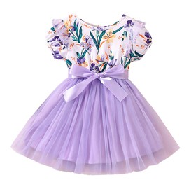 Casual Wear Girls Layered Tutu Dress Age 2-3 Years Soft Breathable Summer Purple Dress with Tulle Skirt 3t(Purple1321, 100)