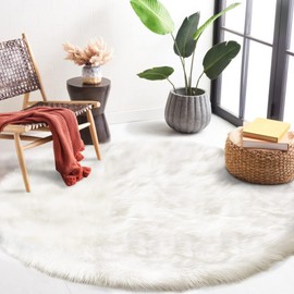 Latepis White Round Rugs 6ft Faux Fur Sheepskin Circle Rug for Living Room Fluffy Washable Rug for Bedroom Teen Room Dorm Cute Room Décor