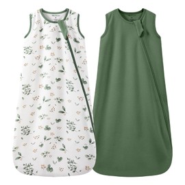 Mosebears Unisex Baby Sleep Sack Summer 0.5 Tog Wearable Blanket,Cotton Breathable with 2-Way Zipper(Dark Green&Plant,L(12-18 Months))