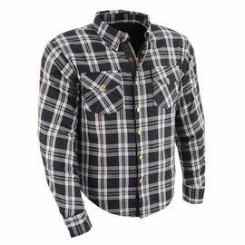 Milwaukee Leather MPM1646 Men's Plaid Flannel Biker Shirt with CE Approved Armor - Reinforced w/Aramid Fiber - Medium Black