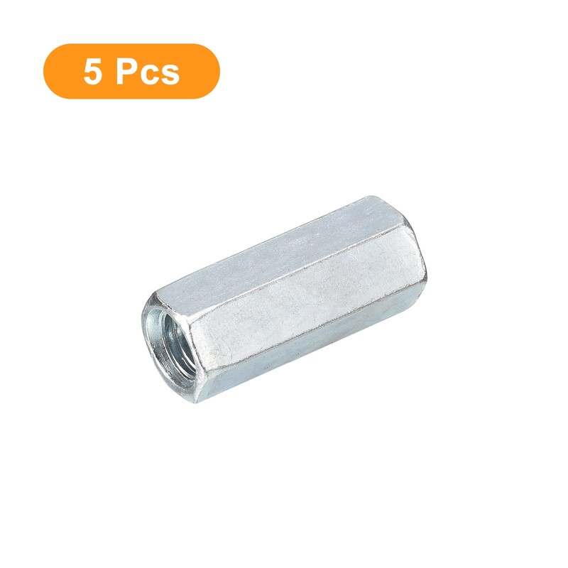 sourcing map 5pcs M10x14x35mm Coupling Nuts - Galvanized Carbon Steel