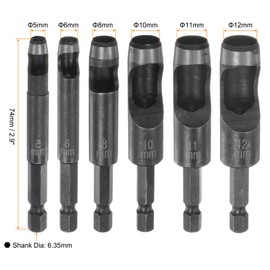 HARFINGTON 6pcs Leather Hollow Punch Hex Shank for Drills, 5/6/8/10/11/12mm Dia Hole Punch for Thick Fabrics Leathercraft Working PVC Card Plastic Punching