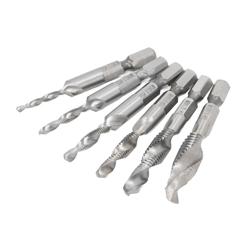 6PCS Hex Shank Combination Drill Tap 3 in 1 HSS
