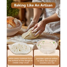 Bread Proofing Basket Set, 9 Inch Round and 10 Inch Oval Rattan Banneton Bowl with Sourdough Bread Making Tools by Thyme Space