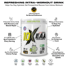10X Athletic Full Essential Amino Acids Blend with Electrolytes, Sugar Free EAA Powder for Energy, Endurance, Hydration and Recover, 25 Servings, 450 g Various Flavours (Peacherine)