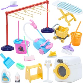 22 Pieces Miniature Dollhouse Accessories, Children's Cleaning Set, Miniature Cleaning Tools, Cleaning Toy Set, Random Colour
