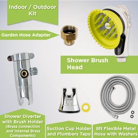 Wondurdog Indoor and Outdoor Dog Wash Kit for Shower and Garden Hose with Splash Shield and Rubber Scrubbing Attachment. Fast and Easy Dog Bathing and Cleaning. Pet Grooming for Long and Short Hair