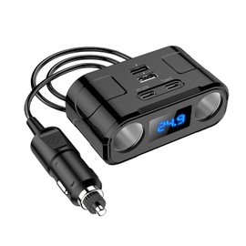 L12CS 12V/24V Car Charger - 2-Port USB Type C PD 22W, 2 USB Ports, LED Car Phone Charger Adapter with QuickCharge 3.0 and Voltmeter