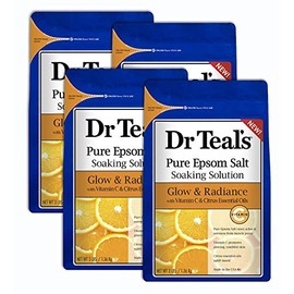 Dr. Teal's Glow & Radiance with Vitamin C & Citrus Essential Oils Pure Epsom Salt Soaking Solution Pack of 4 (12 lbs Total)