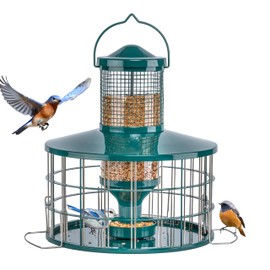 Upgraded Caged Bird Feeders Squirrel-Proof, Flexible Adjustment of Grille Size, 3 Lbs Seed Capacity, DIY Starling-Proof Caged Tube Hanging Wild Bird Feeder, Attract Small Birds(Deep Green)