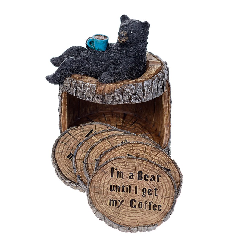 Pine Ridge Black Bear Coasters- Coaster Set for Kitchen, Den,