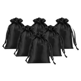 PATIKIL Satin Gift Bags, 6 Pcs 6 x 4 Inch Wedding Favor Drawstring Bags with Drawstring for Birthday Christmas Jewelry Party, Black