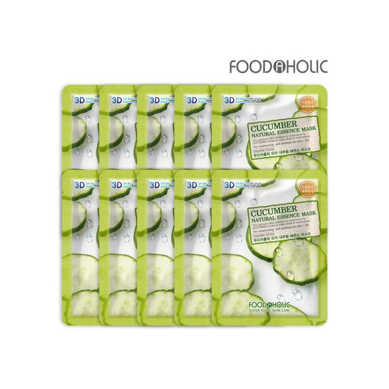 Foodaholic 3D Cucumber Natural Essence Mask Pack (10 sheets) /