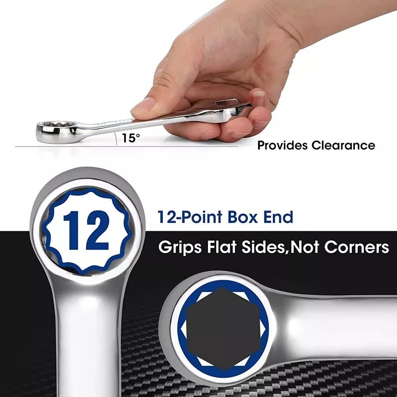 Workpro 12PC Metric Stubby Ratchet Combination Wrench Set 8-19mm 72-Tooth