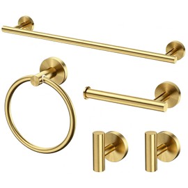 5Pcs Brushed Gold Bathroom Hardware Set, 24in Towel Bar Holder Kit