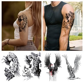 CARGEN Large 4 Pcs Set Tattoo Stickers Angel Wings Angel Wings Black Tattoo Sticker Body Sticker Men Women Tattoo Sticker (Black)
