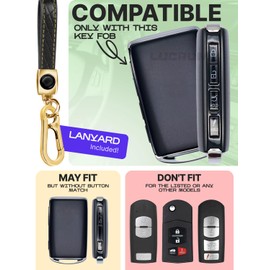 Lucrum for Mazda CX5 Key Fob Cover and Leather Keychain - TPU Key Case for Mazda 3, 6, CX-5, CX-9, CX-30, CX-50, CX-70-2019-2024 Keyfob Cover Compatible with WAZSKE11D0 - Black and Gold