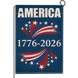 250th Anniversary America 4th of July Garden Flag 1776-2026 Patriotic Fireworks 250 Anniversary US Flag Double Sided Outdoor Yard Flag Independence Day Decorations for Lawn Porch 12x18 Inch