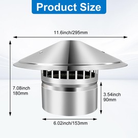 6 Inch Cone Top Chimney Cap with Screen, Stainless Steel Cone Cap Outside Roof Fireplace Screen Cover Stove Pipe Topper for Vent Flue Family Kitchen Cooking,Silver