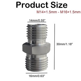 2 Pcs M14 to M16 Stainless Steel Fittings Adapters for Mini Excavator Hydraulic Hose Pipe Thread #115757 Hydraulic Attachment Fittings Connector Compatible with AGT、FF Industries、VICSEC、Miva、Machpro