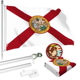 UD_G128 Combo Pack: 5 Ft Tangle Free Aluminum Spinning Flagpole (Silver) & Florida FL State Flag 2.5x4 Ft, StormFlyer Series Emb