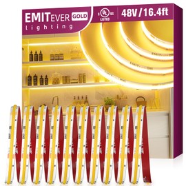 EMITEVER 48V DC COB LED Strip Lights Warm White, 2700K 16.4ft High Density Tape Light, Dimmable Rope Light for Bedroom,Kitchen,Cabinet, 300Lm/ft, 2250LEDs, Ra 90+, UL Listed(Power Supply Not Included)
