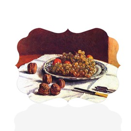 Fastasticdeals Horizontal Home Decor Wall Sign Still Life, Grapes and Nuts Sisley Alfred Artwork Art Picture Frame Benelux Shape 12x8Inches