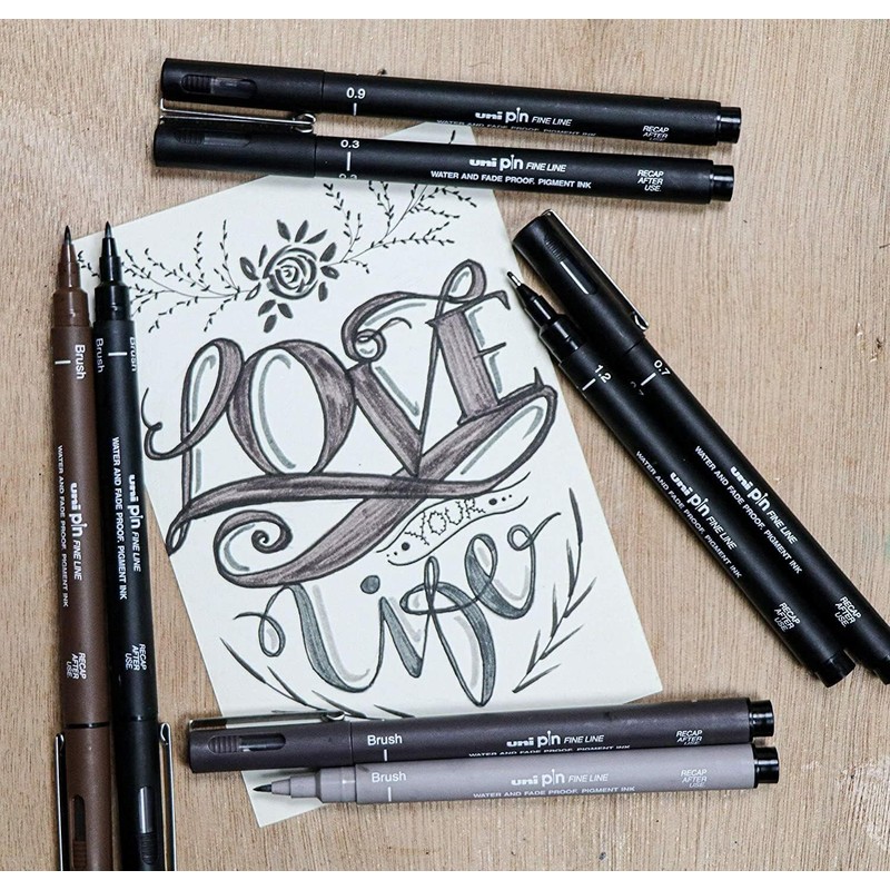 Uni Pin - Set of 6 drawing pens - black