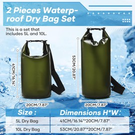 HYC00 Dry Bag Set 2Pcs 5L 10L Waterproof Bag for Women Men, Lightweight Dry Storage Bag Backpack for Kayaking Boat Tour Canoe, Fishing, Rafting, Swimming, Snowboardingarding,C3-Green