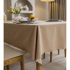 Fusehngre 55"x 86" Waterproof Rectangle Tablecloth Oil Spill Proof Wrinkle Resistant Table Cover Cotton 6-8 Seats Table Cloth for Dining, Kitchen, 140 x 220 cm Light Coffee