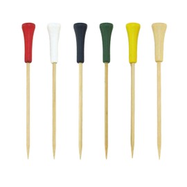 BambooMN 4.25" Decorative Golf End Sports Bamboo Cocktail Fruit Sandwich Picks Skewers for Catered Events, Holiday's, Restaurants or Buffet Party Supplies, 100 Pieces, 6 Assorted Colors