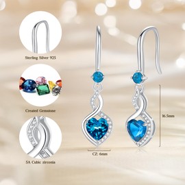 FANCIME Christmas Gifts Blue Topaz Heart Infinity Dangle Drop Earrings 925 Sterling Silver December Birthstone Earrings Fine Jewelry Gifts for Women