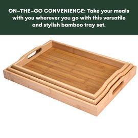 Prosumers Choice 3-Piece Set Bamboo Serving Trays with Handles - With Sizes, 1xS (38.1x25.4x4.9cm), 1xM (40.6x28.0x4.9cm), 1xL (43.2x30.5x4.9cm) - Bamboo Trays for Food-Serving - Wooden Trays for Food
