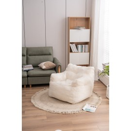 INMOZATA Bean Bag Chairs for Adults/Kids/Teens - Teddy Bean Bag Sofa with Filler Memory Foam - Beanbag Couch with Armrest for Living Room Bedroom Lounge,Ivory