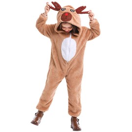Soyoekbt Kids Reindeer Costume for Christmas Boy Girl Animal Onesies Pajamas for Xmas 6-8 Years